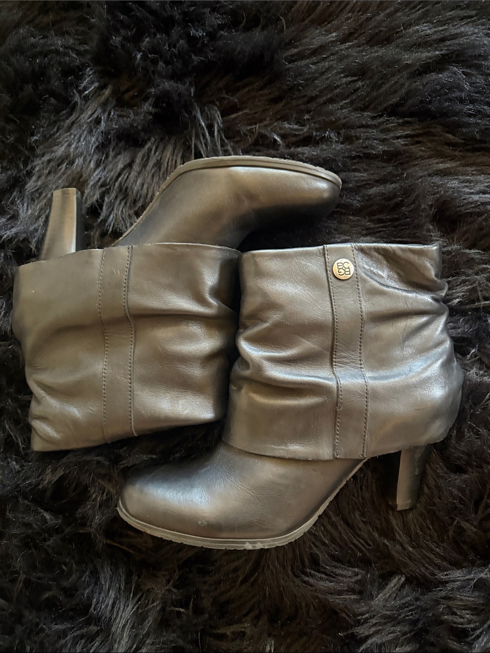 BCBG Paris Black Leather Slouch Booties